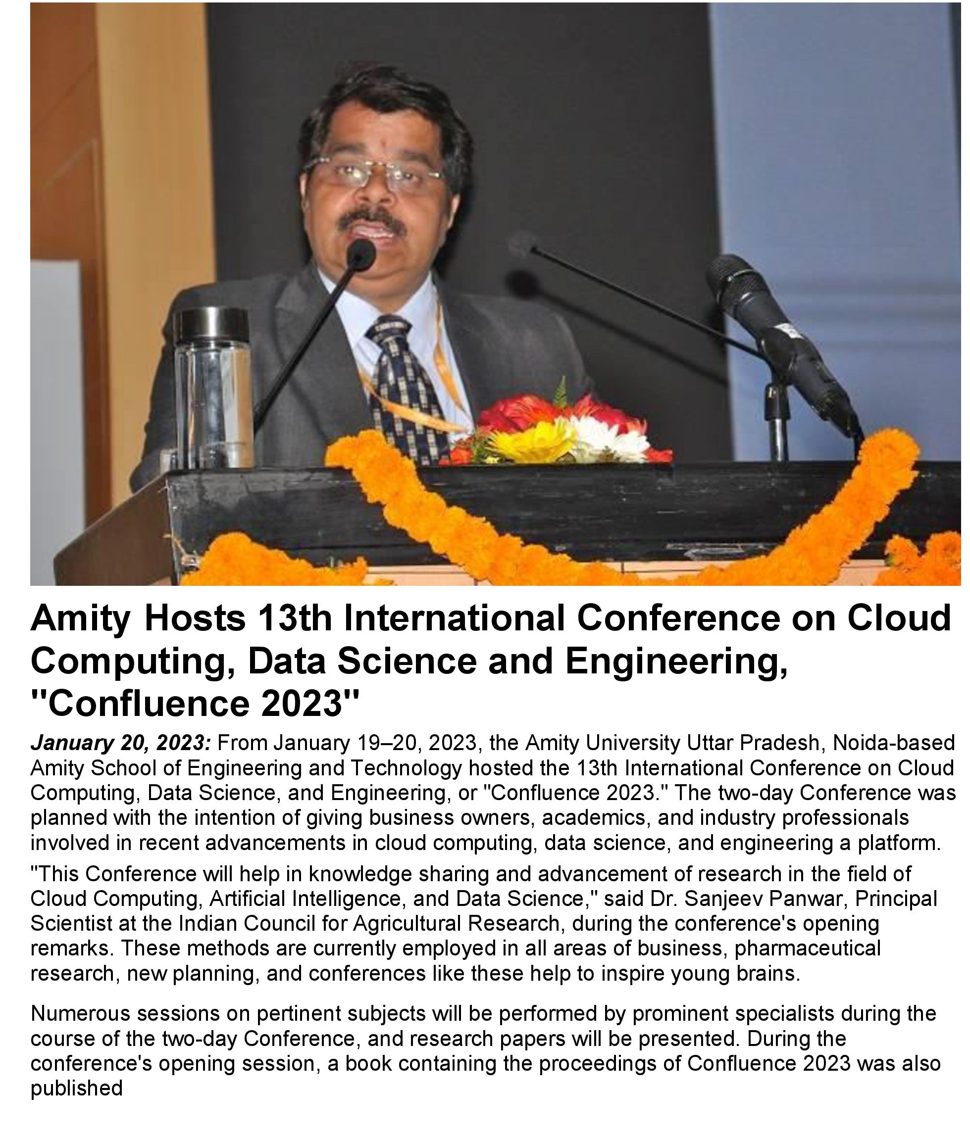 International Conference on Cloud Computing,Data Science and Engineering,"Confluence 2023" - Amity Events