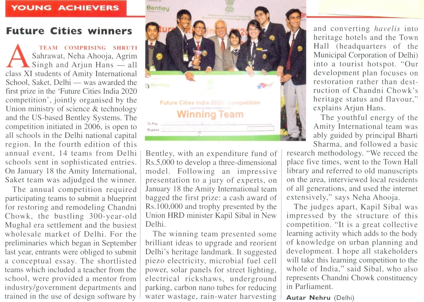 Amity International School Saket wins Future City India 2020 Student Design Award