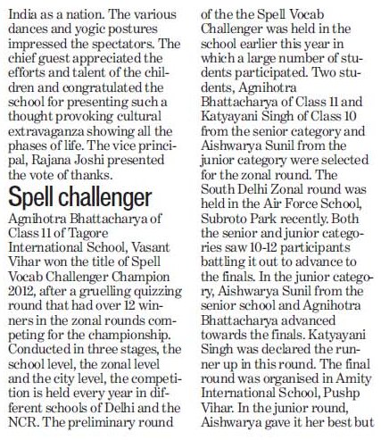 Amity International School Pushp Vihar organised final round of Spell Vocab Challenger Champion 2012