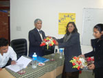 AVF2012                    Law Domain Activity Debate  HOI, Prof. Mamta Srivastava presenting a Bouquet to One of the Judge, Mr. M.C. Shukla