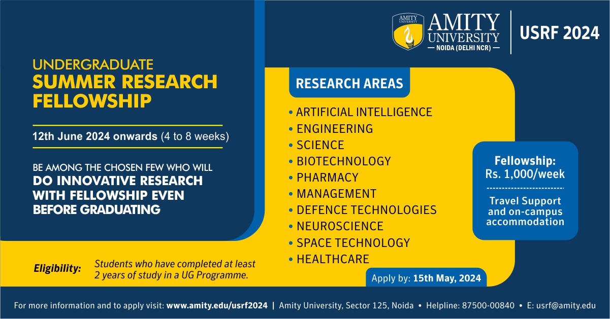 Undergraduate Summer Research Fellowship Programme, Summer 2024, USRF 2024